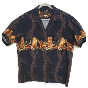 Hawaiian Reserve Collection Shirt Mens XL Black Tiki Canoe‎ Aloha Hawaii Cotton